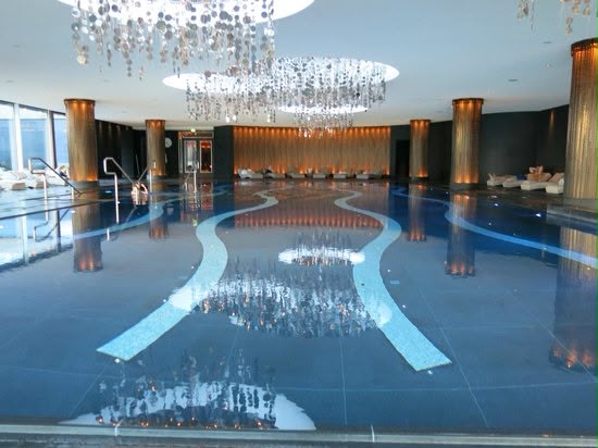 Spa pool at Hotel Europe, Killarney — high-gloss stone floor restored to a clear, reflective finish